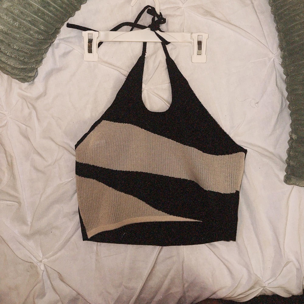 SHEIN Womens Black and White Striped Sweater Crop-Top S